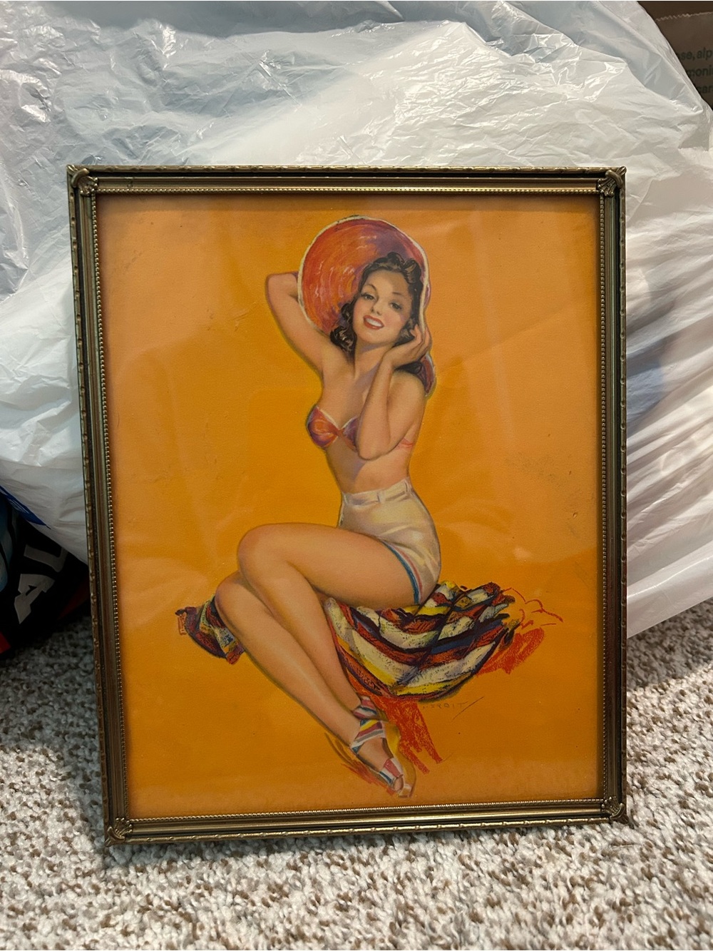 Vintage Style Orange Pin-Up Wall Art Print
